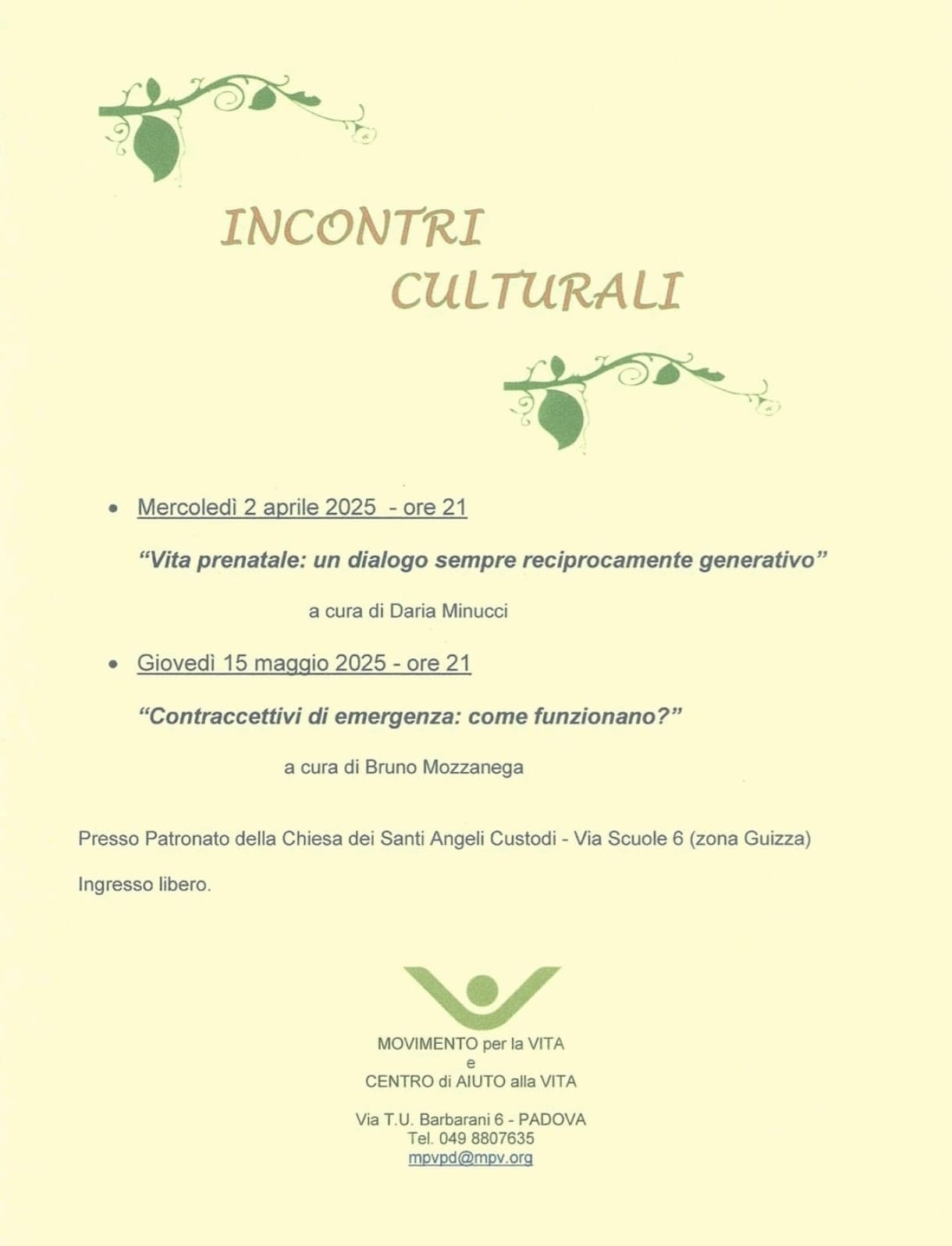 INCONTRI CULTURALI MPV PADOVA